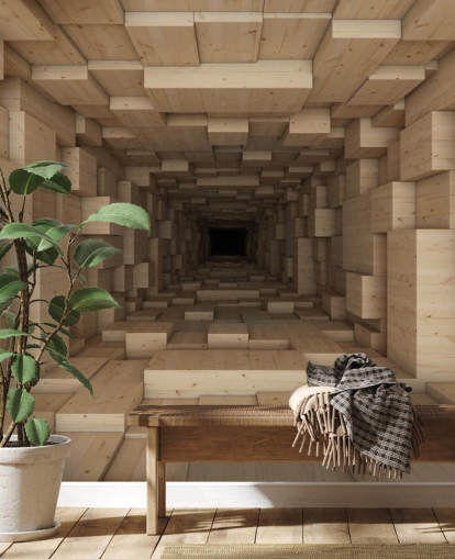 mural de papel de parede 3D marrom chamado Inside Jenga para quartos, corredores e muito mais