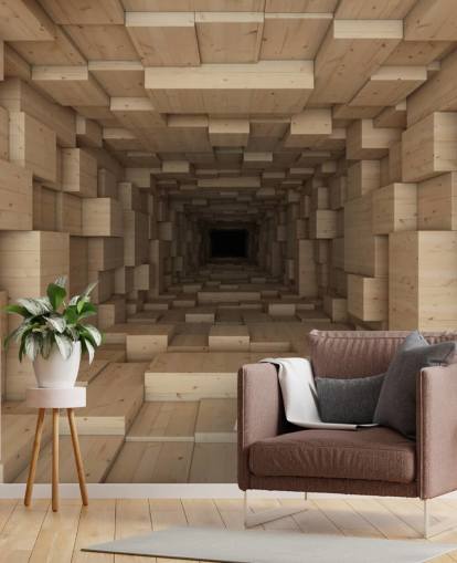 brown 3d wallpaper mural called Inside Jenga for bedrooms, hallways and more