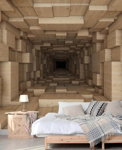 brown 3d wallpaper mural called Inside Jenga for bedrooms, hallways and more