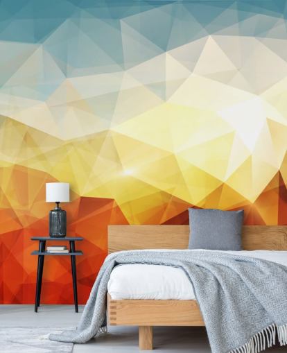 orange, yellow and blue abstract shape wallpaper