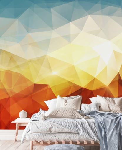 papier peint de forme abstraite orange, jaune et bleu