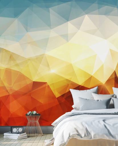 papel pintado de forma abstracta naranja, amarillo y azul