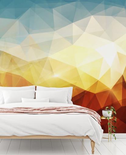 papel pintado de forma abstracta naranja, amarillo y azul