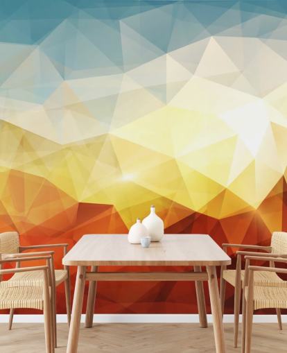 oranje, geel en blauw abstracte vorm behang