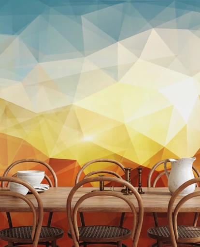 orange, yellow and blue abstract shape wallpaper