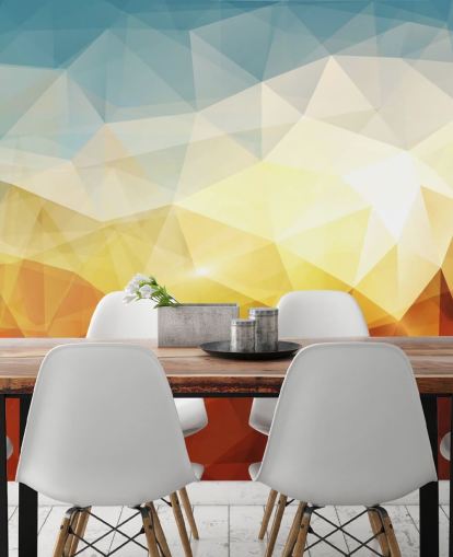 papel de parede de forma abstrata laranja, amarelo e azul