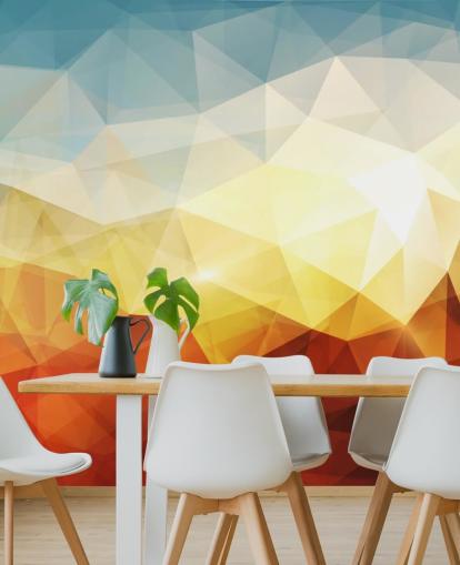 oranje, geel en blauw abstracte vorm behang