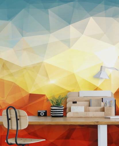 orange, gelbe und blaue abstrakte Formtapete