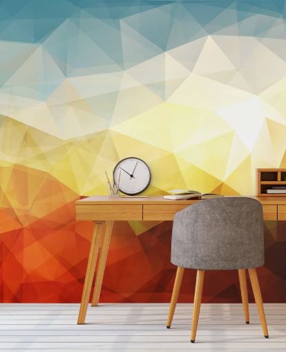 papel pintado de forma abstracta naranja, amarillo y azul