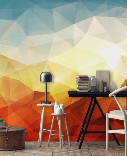 papel pintado de forma abstracta naranja, amarillo y azul