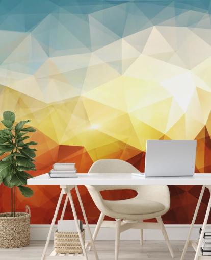 orange, gelbe und blaue abstrakte Formtapete