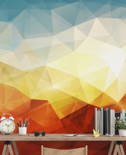 papel pintado de forma abstracta naranja, amarillo y azul