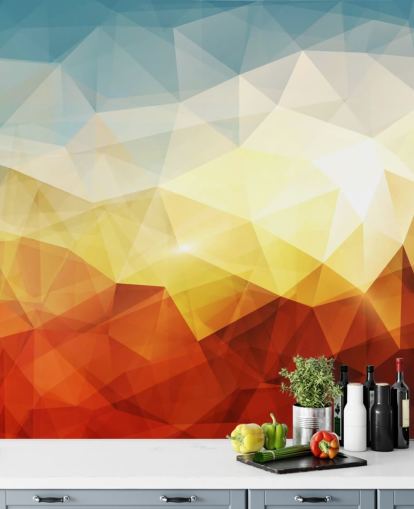 orange, yellow and blue abstract shape wallpaper