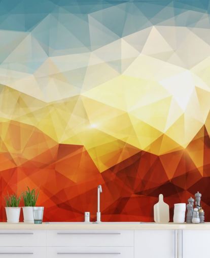 orange, yellow and blue abstract shape wallpaper