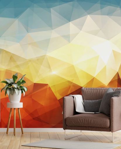 papel pintado de forma abstracta naranja, amarillo y azul