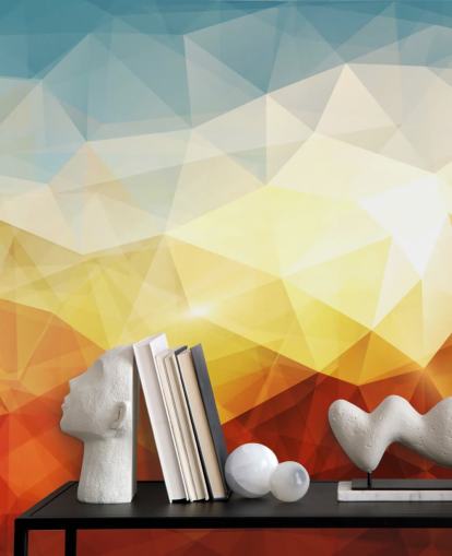 orange, yellow and blue abstract shape wallpaper