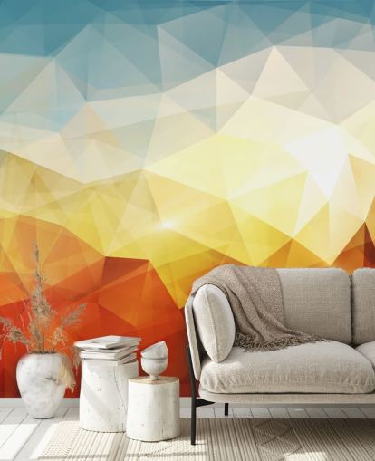 papel pintado de forma abstracta naranja, amarillo y azul