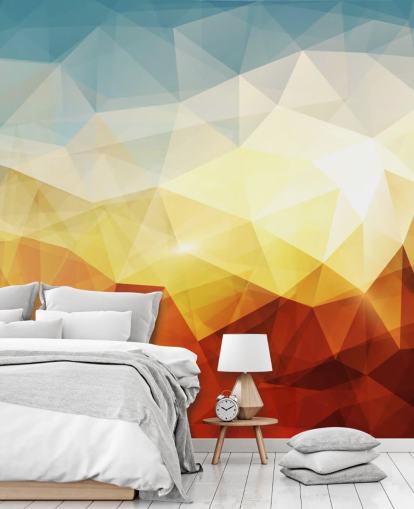 papel de parede de forma abstrata laranja, amarelo e azul