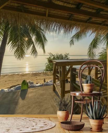 Tropical Island Hut Wallpaper Mural