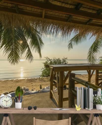 Tropical Island Hut Baggrund Mural Tropical Island Hut Baggrund Mural