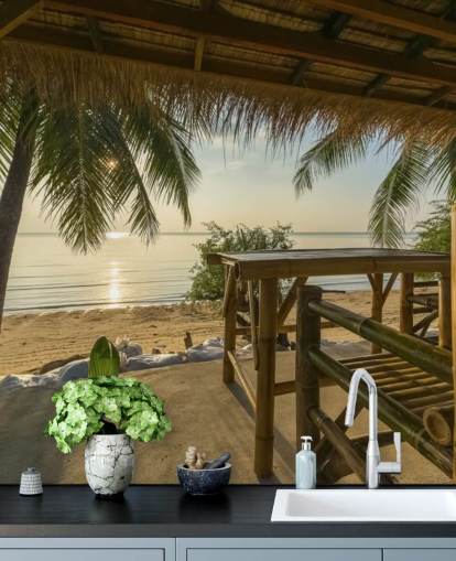 Tropical Island Hut Wallpaper Mural