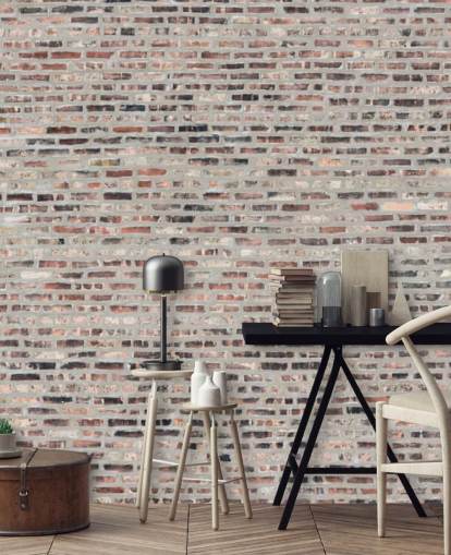 Papier Peint Fresque Brique Gris et Marron