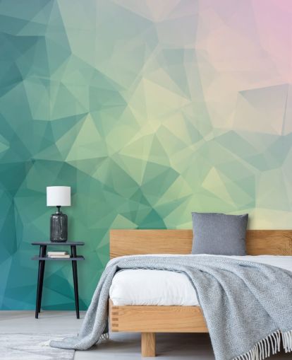Turquoise and White Two Tone Geometric Mural