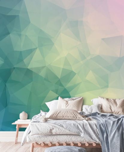 Décoration murale géométrique bicolore turquoise et blanc