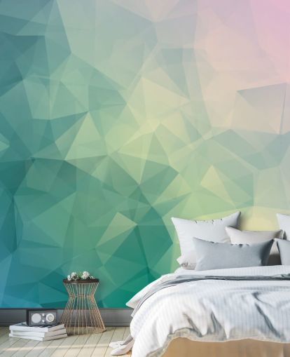 Mural geométrico bicolor turquesa y blanco