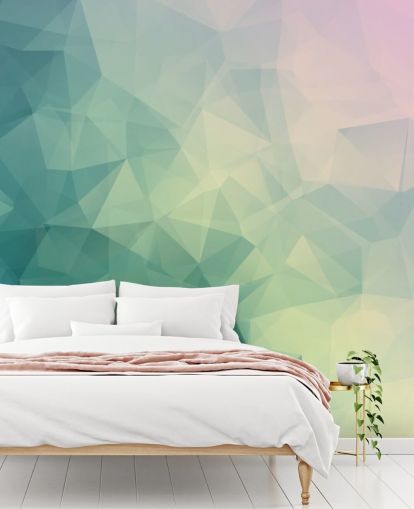 Turquoise en witte tweekleurige geometrische muurschildering