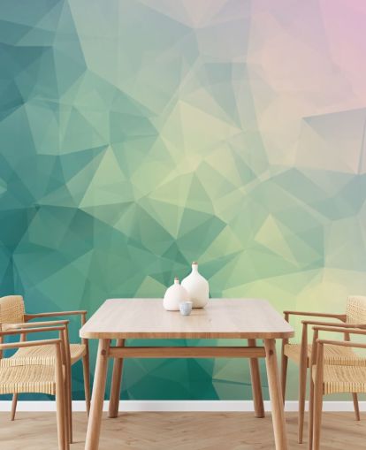 Zweifarbiges geometrisches Wandbild in Türkis und Weiß