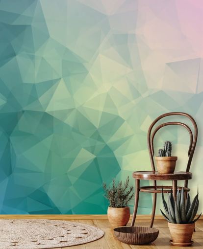 Turquoise en witte tweekleurige geometrische muurschildering