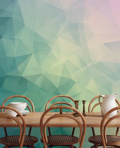 Turquoise and White Two Tone Geometric Mural