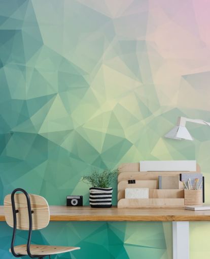 Mural geométrico bicolor turquesa y blanco