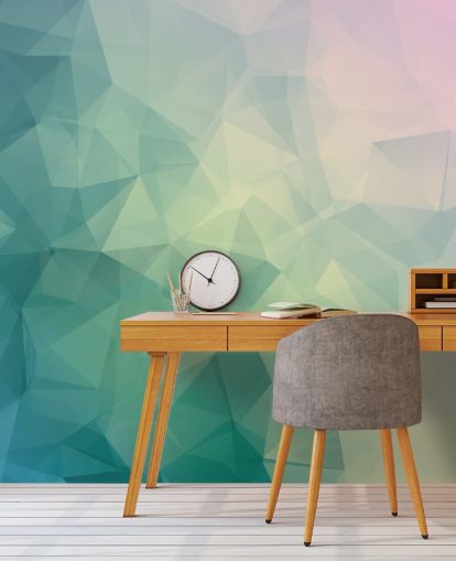 Turquoise and White Two Tone Geometric Mural