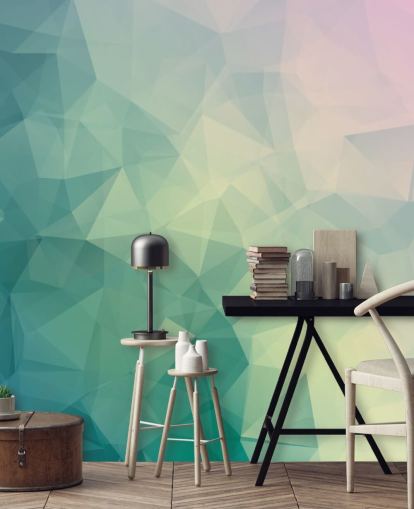 Turquoise and White Two Tone Geometric Mural