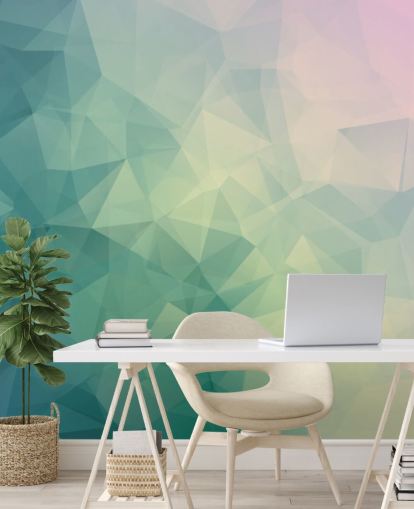 Decorazione murale con motivo geometrico bicolore turchese e bianco Decorazione murale con motivo geometrico bicolore turchese e bianco