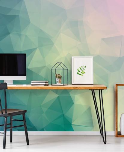 Mural geométrico bicolor turquesa y blanco