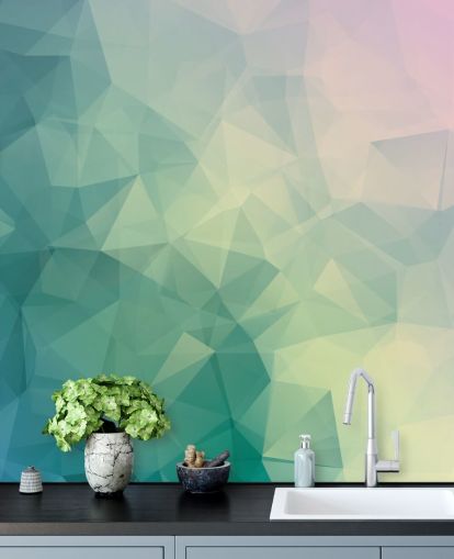 Zweifarbiges geometrisches Wandbild in Türkis und Weiß