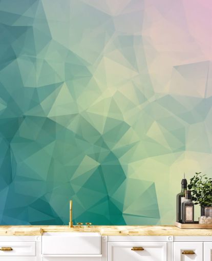 Mural geométrico bicolor turquesa y blanco Mural geométrico bicolor turquesa y blanco