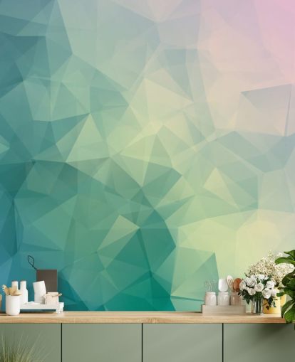 Décoration murale géométrique bicolore turquoise et blanc