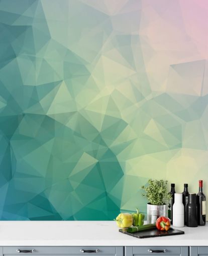 Zweifarbiges geometrisches Wandbild in Türkis und Weiß