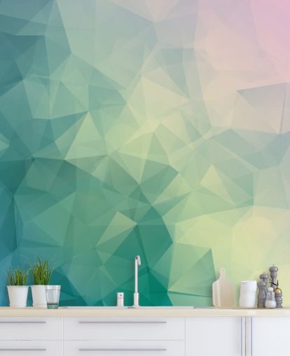 Mural geométrico bicolor turquesa y blanco