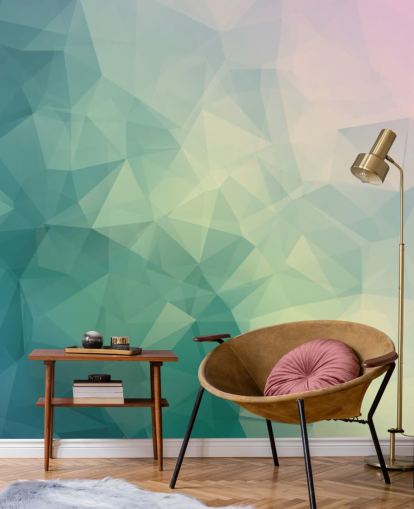 Zweifarbiges geometrisches Wandbild in Türkis und Weiß