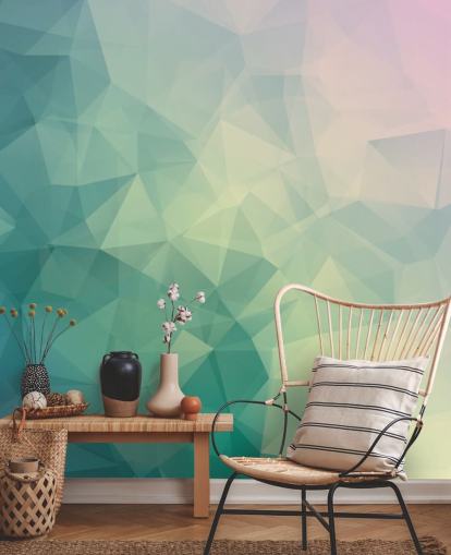 Mural geométrico bicolor turquesa y blanco Mural geométrico bicolor turquesa y blanco