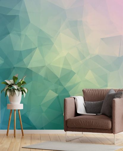 Mural geométrico de dois tons turquesa e branco Mural geométrico de dois tons turquesa e branco