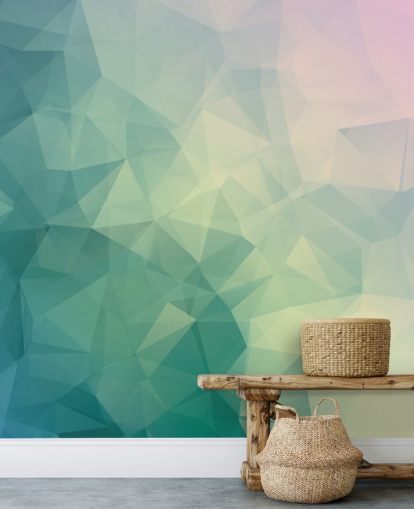 Turquoise and White Two Tone Geometric Mural