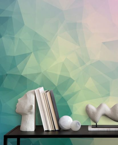 Turquoise and White Two Tone Geometric Mural