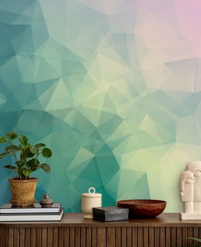 Zweifarbiges geometrisches Wandbild in Türkis und Weiß