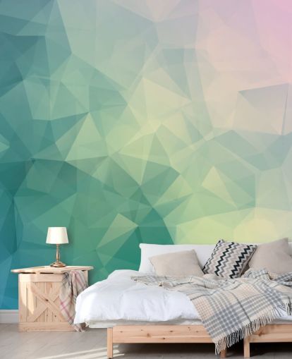 Decorazione murale con motivo geometrico bicolore turchese e bianco Decorazione murale con motivo geometrico bicolore turchese e bianco